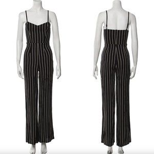 Reformation Striped V-Neck Jumpsuit Wide Leg Black & White, Sz 0